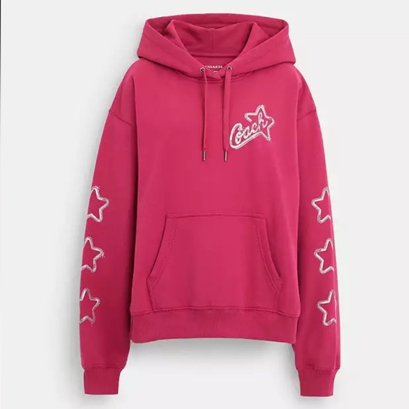 NWT Coach Deep Pink w/Silver Star Pattern Hoodie, XSmall - Picture 1 of 2